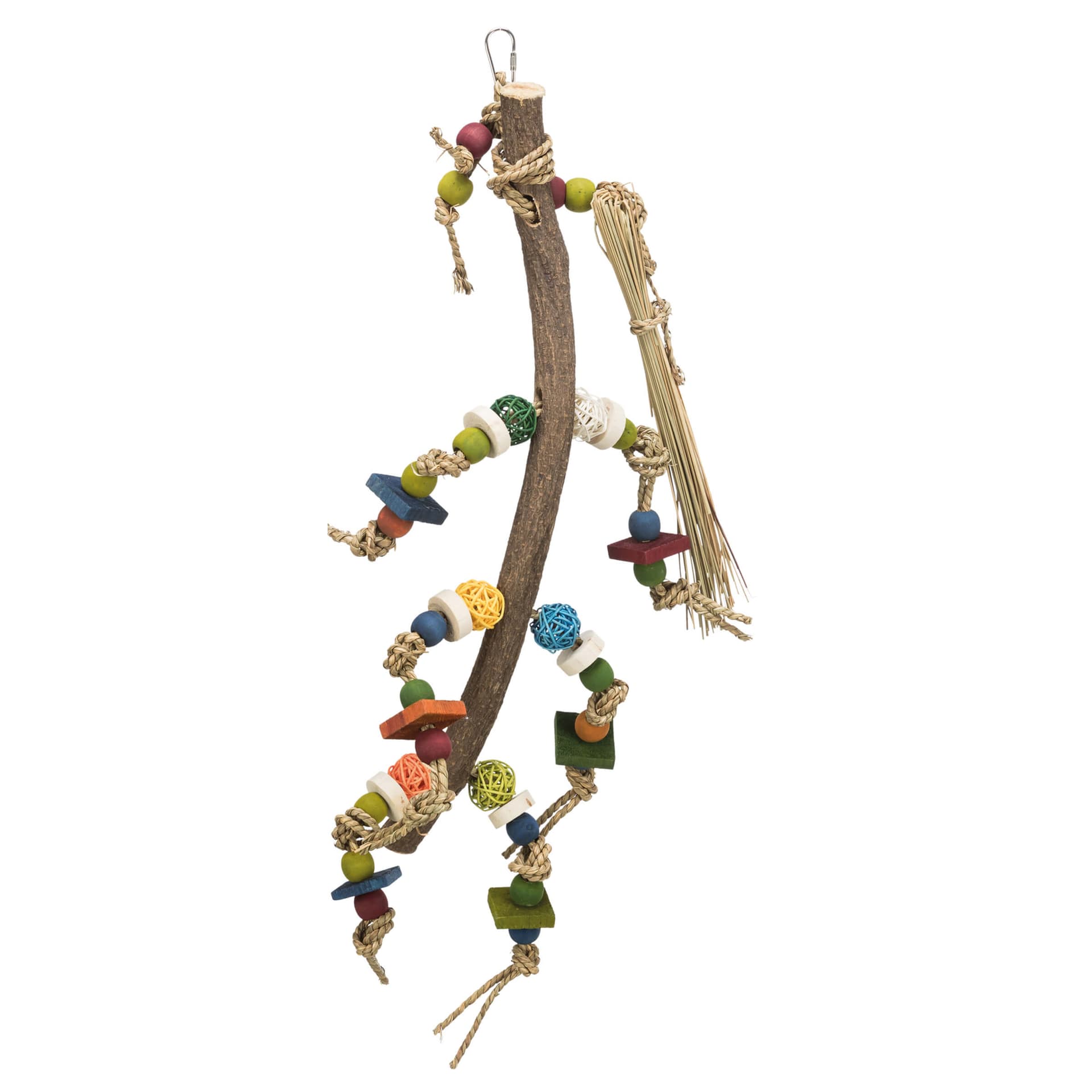 Jouet en bois avec boules de saule pour oiseaux