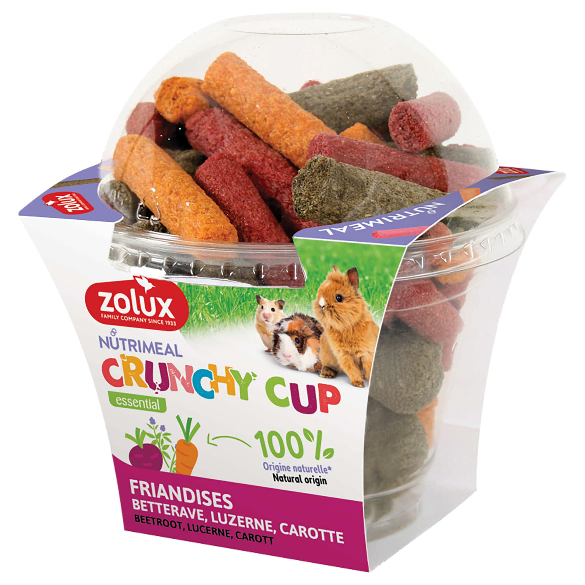Crunchy Cup friandises pour Rongeurs Luzerne & Carotte & Betteraves rouges