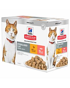 Hill's Katze Science Plan Young Adult Sterilised Cat Nassfutter Multipack Huhn & Lachs 12x85g