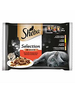 Sheba Nourriture pour chats Sélection du Boucher avec poulet, boeuf, agneau, canard & dinde 4x85g
