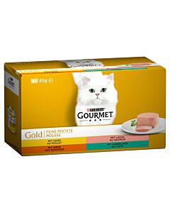 Gourmet Gold Feine Pastete mit Huhn, Lachs, Nieren, Kaninchen 12x4x85g